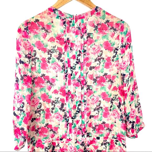 Joie | Silk Romper Floral Shorts Small Pink Cream Green - Picture 4 of 12